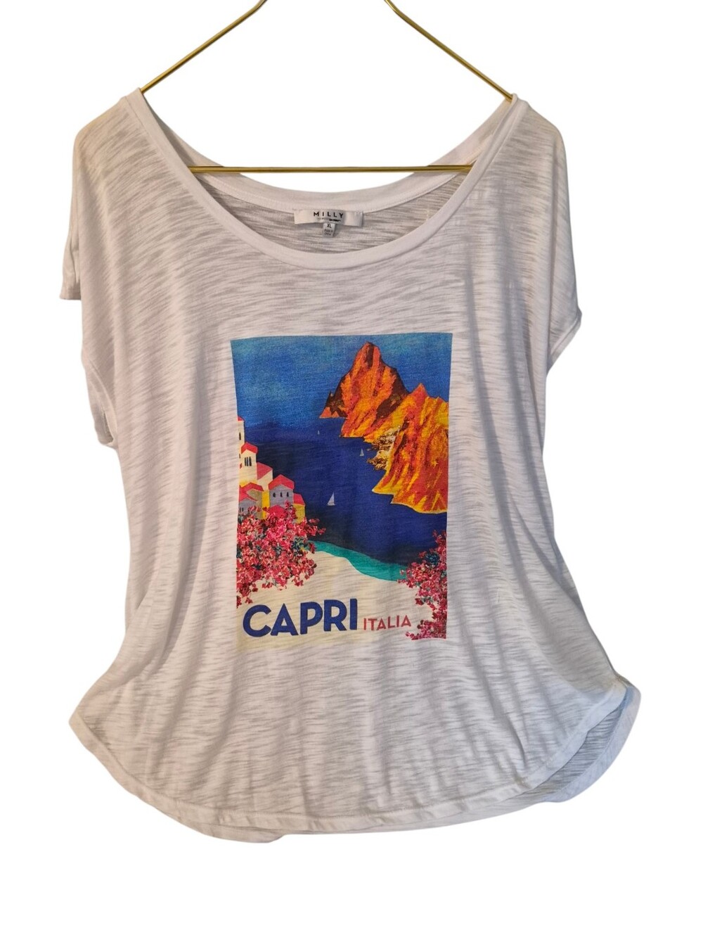 Milly White Capri Italia Graphic Short Sleeve Tee - XL.         U10